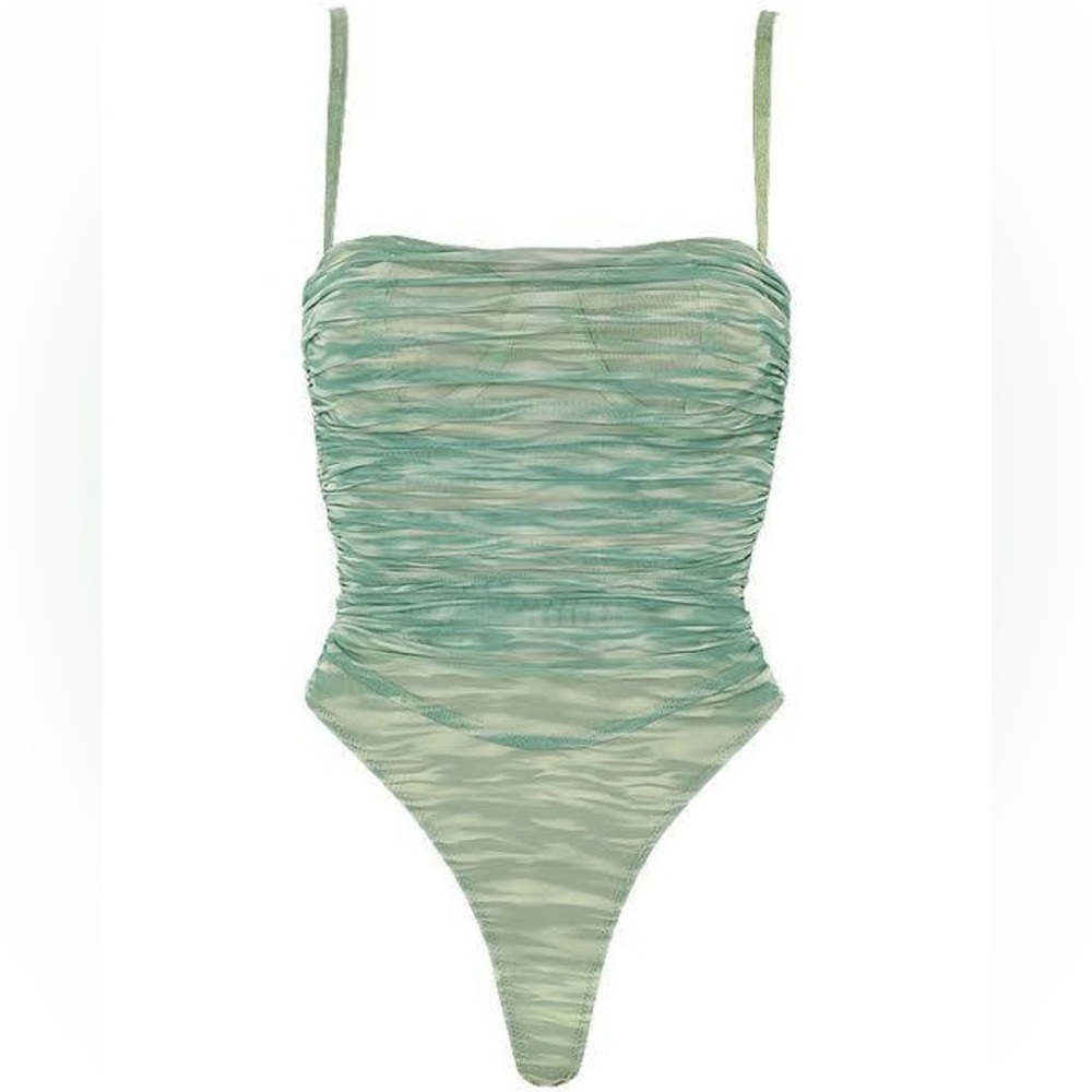 HOUSE OF CB Pearl Ruched Mesh Bodysuit in Ivy Print
